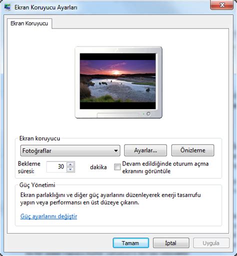 windows 7 de ekran koruyucu ayarları